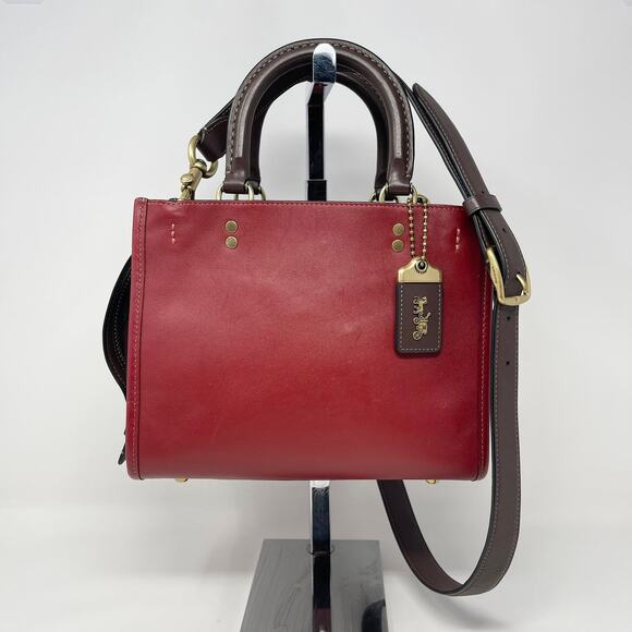 Coach Rogue 25 Colorblock Top Handle Crossbody Red Brown Leather Gold CD938 - Picture 1 of 14